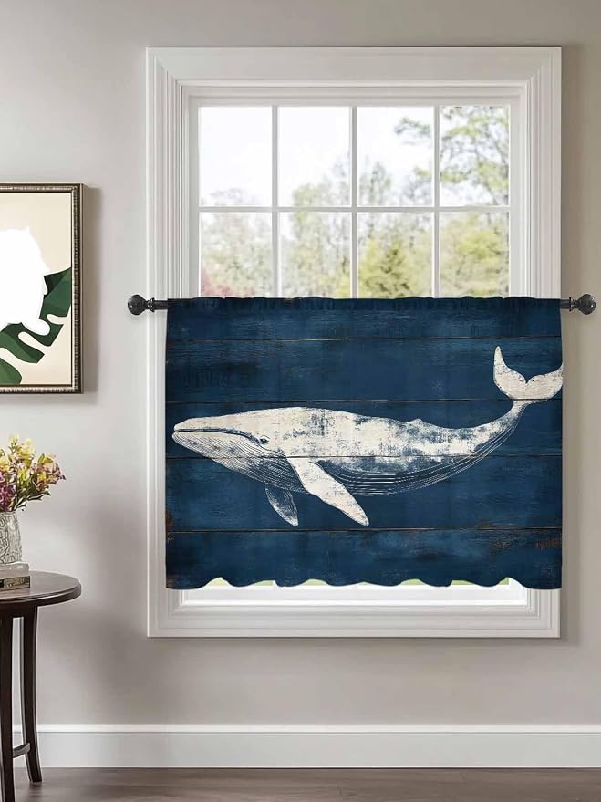 Sheer Curtains 45 Inch Length, Summer Whale Semi Sheer Curtains Light Filtering - Image 2