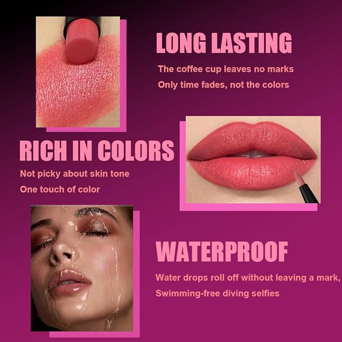 2Pcs 2 in 1 Matte Rose Lip Liner and Lipstick Combo Set for Women,Lipstick Stain Lip Liner for Daily & Party Long Lasting Waterproof Smudge Proof 24 Hour Full Coverage Vegan Lip Makeup Kit