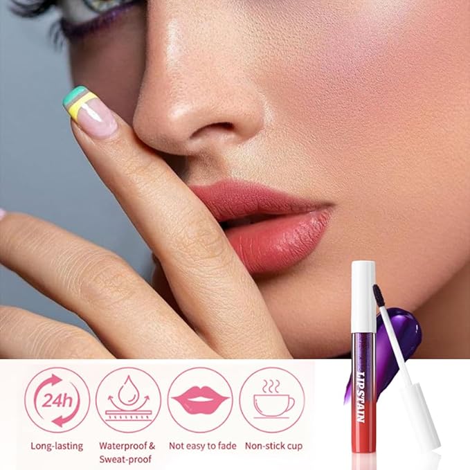 evpct Brownish Red Peel Off Lip Stain Tints with Tweezer, Matte Liquid Lipstick Lip Stain Long Lasting Waterproof for Women Non-stick Cup Lipstick Peel Off High Pigmented Smudge-proof Easy to Apply 05