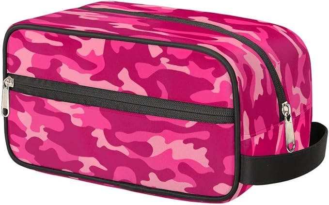 Pink Camo Camouflage Pattern Travel Toiletry Bag for Women Men Lightweight Cosmetic Makeup Bag Organizer Waterproof Shaving Bag Dopp Kit with Large Capacity for Toiletries and Shaving Accessories