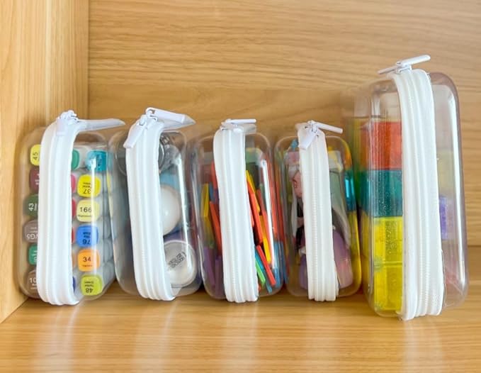Clear Hard Shell Zipper Case, Upgraded Thicker Transparent Plastic Bins for Organizing, See Through Zipper Pouches Makeup Case, Lidded Storage Bins Organizer for Storage Cosmetics (S+S)