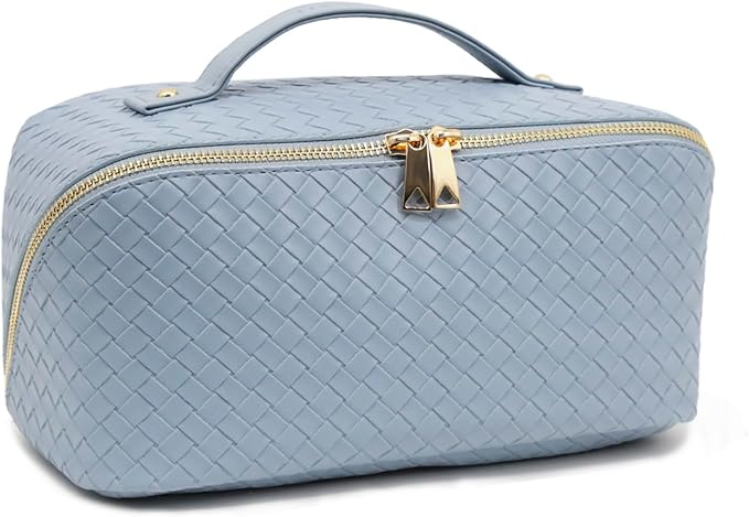 Travel Makeup Bag – Large Cosmetic Organizer with Waterproof PU Leather, Smooth Double Zipper & Tear-Resistant Lining, Toiletry Pouch for Women (Ice)