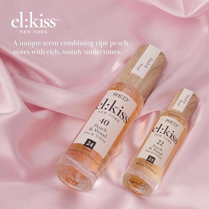 EL:KISS Roll On Perfume, Peach & Wood Inspired by Tom F Bitter Peach Eau de Parfum 12mL (.40 Fl Oz), Hydrating & Long-Lasting, Alcohol-Free & Mineral Oil-Free, Infused With Jojoba, Argan & Coconut Oil
