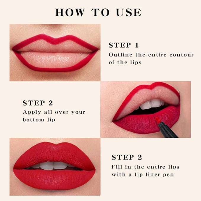 Kaely Ruby Red Longwear Liquid Lip Liner Waterproof, 24 Hour Long Lasting Lip Liner Stain Marker Pen, 2-in-1 Matte Semi Permanent Lipliner & Lipstick, Vegan & Cruelty-Free, 09