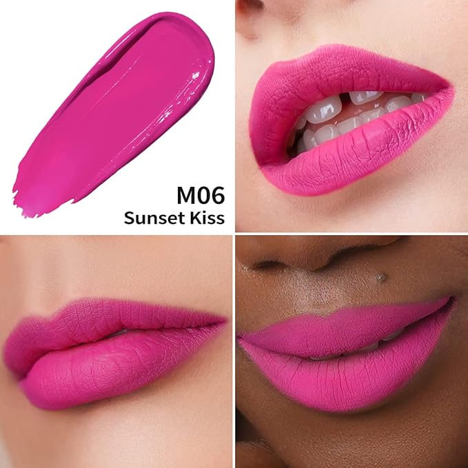 Oulac Matte Pink Lipstick for Women, Hot Pink Long Lasting Liquid Lipstick, High Impact Lip Color Full Coverage Lip Makeup with Vitamin E Waterproof Formula,Vegan M06