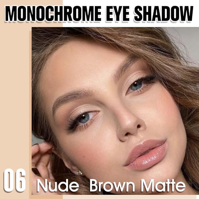 Nude Brown Matte Single Eyeshadow, Lightweight Blendable Mini Eye Shadow for Older Women, Monochrome Eyeshadow Palette Makeup Pigmented Waterproof, Vegan & Cruelty-Free, 06