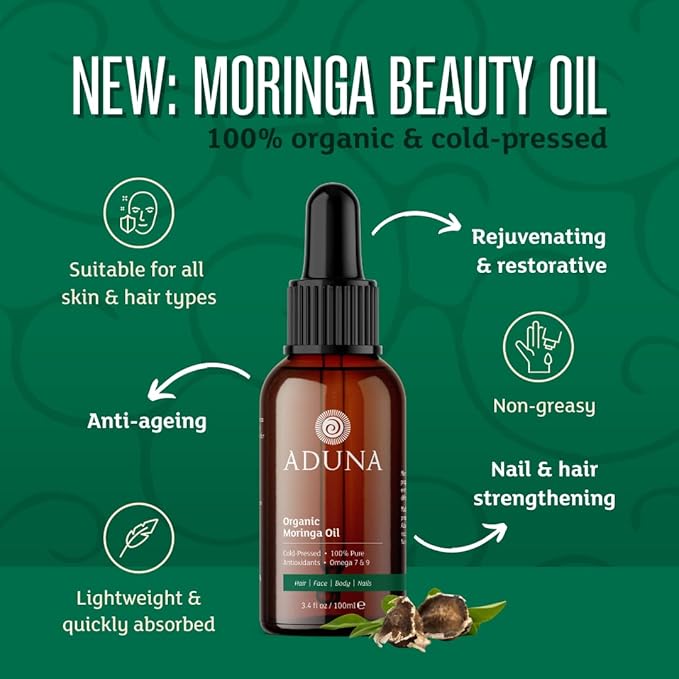 Aduna Organic Moringa Oil | 100% Natural Cold-Pressed for Skin, Hair & Nails | Multi-Purpose Moisturizing Beauty Oil With Antioxidants & Emollients | Lightweight & Fast-Absorbing | 100ml