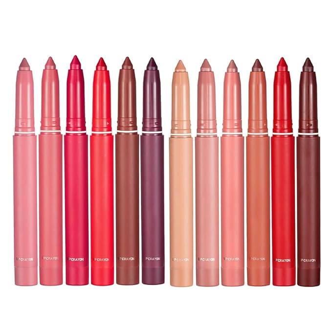 12 Colors Crayon Lipstick Set, Non-Fading Non-Stick Cup Matte Lipstick Pen Waterproof Long Lasting Velvet Lipstick Pencil Lip Liner (Set A + Set B)