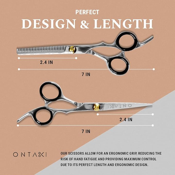 Ontaki Hair Shears & Thinning Scissors Kit - 7-Inch, Silver Japanese Steel - Precision Hair Cutting Scissors for Professionals & Home Stylists with Styling Comb & Pouch