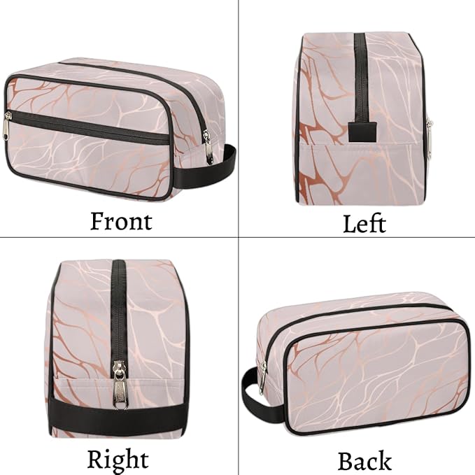 Abstract Rose Gold Marble Travel Toiletry Bag for Women Men Lightweight Cosmetic Makeup Bag Organizer Waterproof Shaving Bag Dopp Kit with Large Capacity for Toiletries and Shaving Accessories