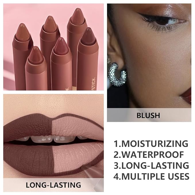 Matte Lipstick Crayon for Women, Dark Brown 24 Hour Lipstick Lip Liner Pencil, Neutral Lip Stick Lipliner Long Lasting Waterproof Smudge Proof, Vegan & Cruelty-Free, 06