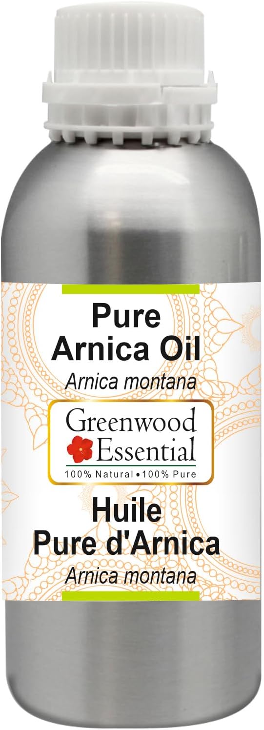 Greenwood Essential Arnica Oil (Arnica montana) | Infused | Pure | Non-Sticky | Lightweight | For Massage Preparations | Natural | Ayurvedic | For Men & Women | All Skin Types | 630ml (21 oz)