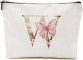 Initial Makeup Bag Pink Butterfly W Personalized Cosmetic Bag Monogrammed Gifts for Women Girls Mama Bridesmaid Monogram Zipper Pouch for Friendship Mothers Day Birthday Wedding Bridal Shower Gifts