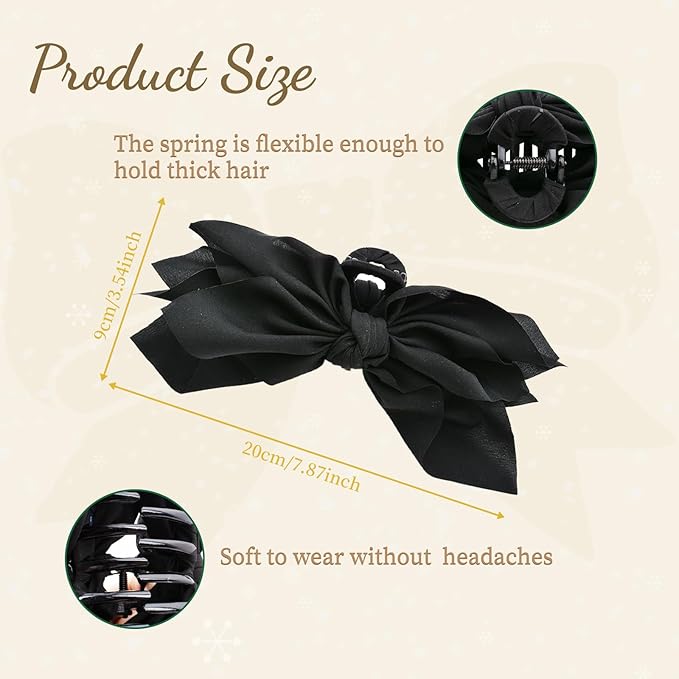 Bow Claw Clips Bow Hair Clips Black White 2PCS Big Hair Bows for Women Butterfly Styling Large Hair Clips for Thick Hair for Girls Hair Accessories for Teen