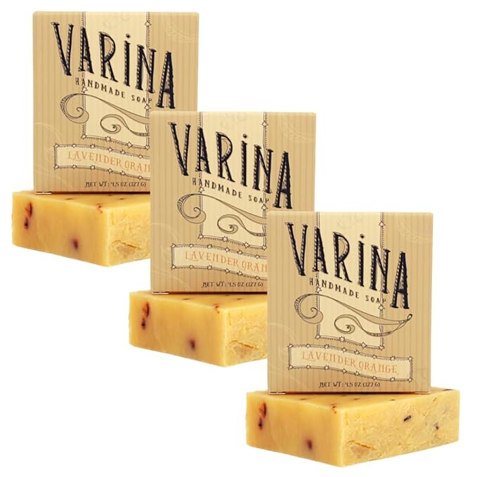 Organic Lavender Orange Bar Soap - Gentle Cleansing for Sensitive Skin, Herbal and Mint - 3 Pack