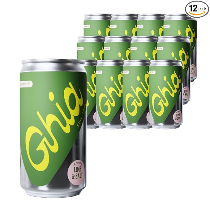 Ghia Non-Alcoholic Le Spritz | Lime + Salt 12-Pack | Canned Mocktail & Cocktail Mixer, Zero Proof Sparkling Apéritif with Soothing Herbal Extracts | No Sugar, No Artificial Flavors, Caffeine-Free