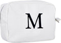 Personalized White Waffle Makeup Bag,Custom Embroidered Initial Cosmetic Pouch for Women,Monogrammed Cosmetic Case,Bridesmaid Gifts (M)