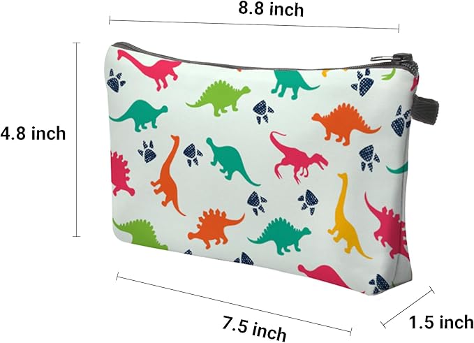Cute Travel Makeup Bag Cosmetic Bag Small Pouch Gift for Women (Dinosaur Light Mint)