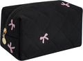JOVAKIT Square Makeup Bag Cute Cosmetic Bag for Women, Floral Coquette Aesthetic Toiletry Bag, Zipper Make Up Pouch, Travel Make Up Organizer Bag (Black)