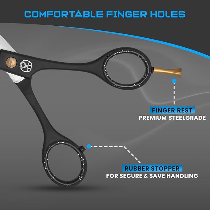 Hair Cutting Scissors - 6.5” Professional Hair Scissors For Men and Women High Carbon Stainless Steel With Serrated Blade And Leather Bag - Barber Scissors - Salon Hair Shears, Haircut Scissors