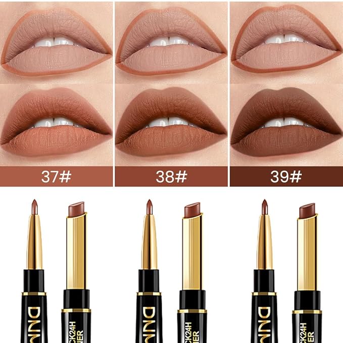 BINGBRUSH 3Pcs Double Ended Nude Dark Brown Velvet Matte Lip Liner and Lipstick Makeup Combo Set for Women,Lipliner 24 Hours Original Waterproof Long Lasting Lip Stains Pencil Kit Set