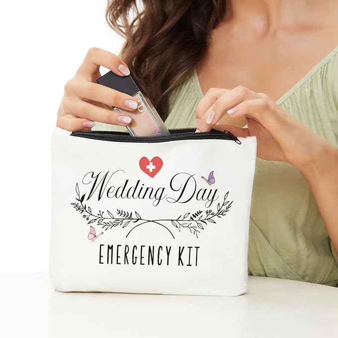 JIUWEIHU Bridal Emergency Kit, Wedding Case for Storage, Canvas Makeup Bag with Zipper, Unisex-Adult Gift for Various Occasions
