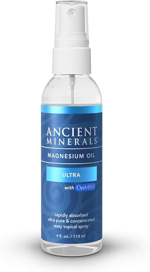 Ancient Minerals Ultra Magnesium Oil Spray with MSM - a Pure Zechstein Topical Magnesium Chloride with The Added Benefits of OptiMSM (4oz)