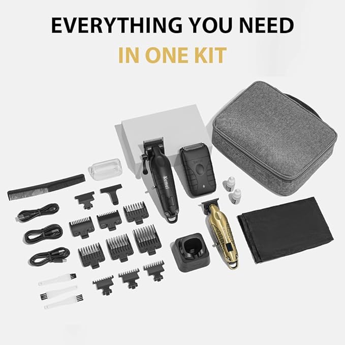 KEMEI Hair Clippers for Men Professional, Barber Clippers and Trimmers Set, Foil Shaver for Men,Cordless Hair Clippers and Barber Kit, Hair Cutting Kit, KM-2293Gold, KM-PG2290D, KM-T95
