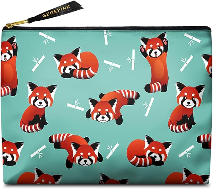 Cute Makeup Bag for Purse Waterproof Cosmetic Bags for Women Funny Smooth Zipper Travel Toiletry Pouch 10X8 Inches-Red Panda Makeup pouch