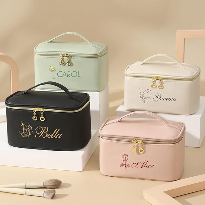 Personalized Cosmetic Bag,Customized Makeup Bag,Large Capacity Toiletry Bags for Traveling Women,Girls,Bridesmaid,with Handle&Divider,Christmas Gifts,Monogrammed Bridesmaid Gifts