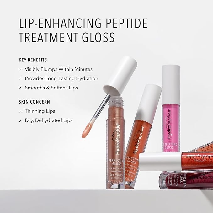 HydroPeptide Perfecting Gloss, Lip Plumping Gloss & Hydrating Treatment, Volumizing Collagen-Boosting Enhancer with Hyaluronic Acid & Peptides, Berry Breeze, 0.17 Ounce