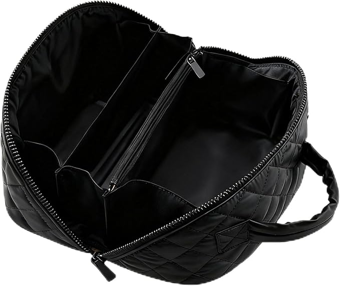 Petition Makeup Bag, 180° Open Lay-Flat Cosmetic Case, Large Capacity Compartment Makeup Bag, Lightweight, Soft and Fashion for Bottles & Brushes (Black)