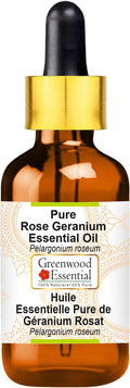 Greenwood Essential Rose Geranium Essential Oil (Pelargonium roseum) with Glass Dropper | Pure | Non-Sticky | Non-Greasy | Lightweight | Men & Women | All Skin Types | Steam Distilled 10ml (0.33 oz)
