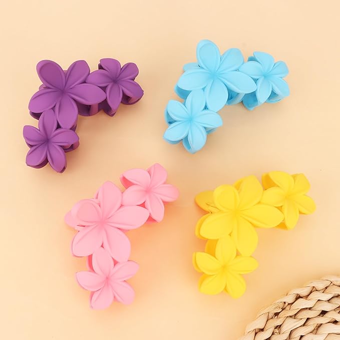 Hawaiian Flower Hair Clips Large Matte Hair Claw for Women Non-Slip Strong Hold Clips for Thick Hair, Hair Accessories,Blue,Purple,Pink,Yellow