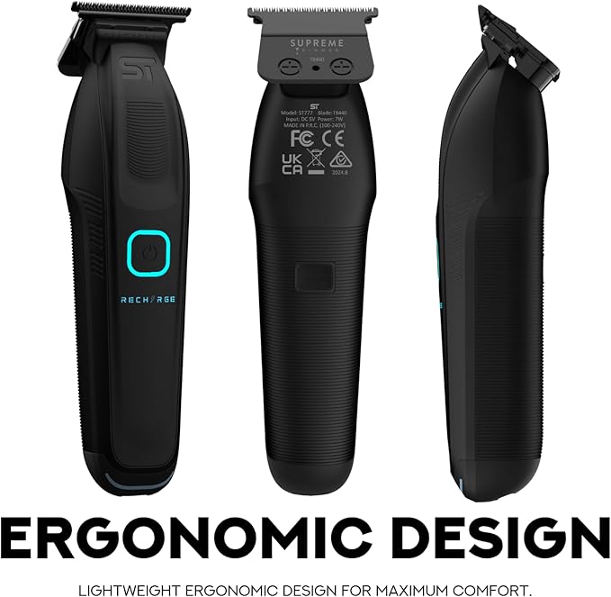 Supreme Trimmer Recharge ST777 – Professional Barber Trimmer with 2 Removable Batteries | 8000 RPM Motor, Zero Gap DLC Blades, Smart Charging Dock, USB-C Fast Charge