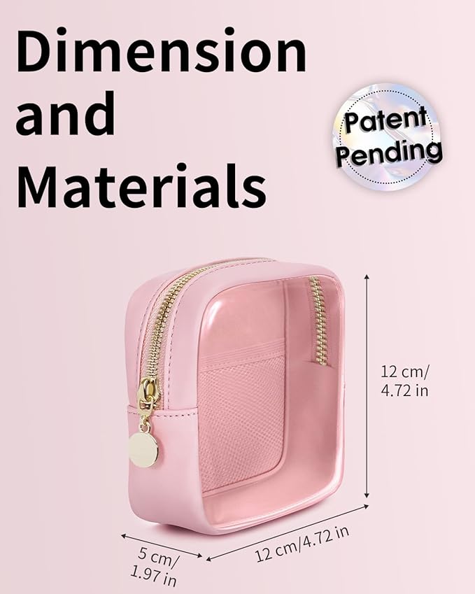 Wandering Nature Clear Makeup Bag for Purse Mini Make up Bag Cute Cosmetic Pouch for Women with Slip-in Pockets Travel Toiletry Essentials Vegan Leather Organizer Pouch,Patent Pending
