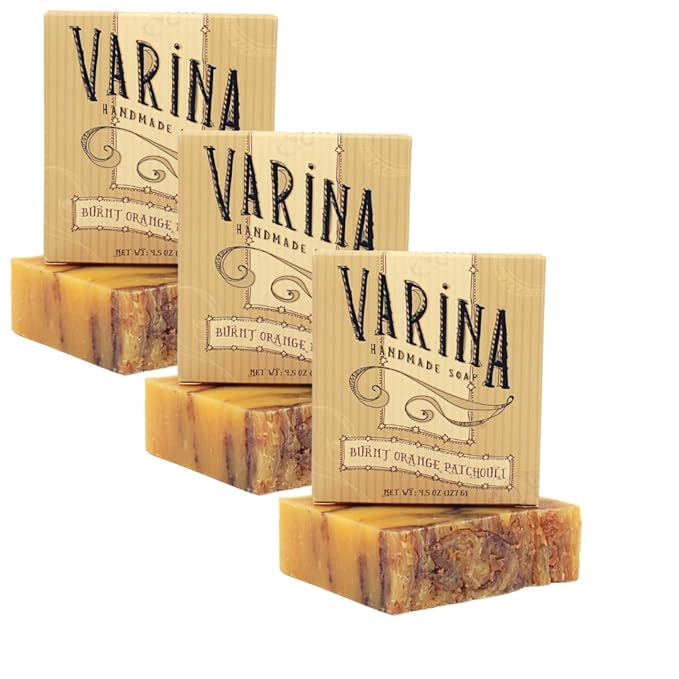 Natural Burnt Orange Patchouli Bar Soap - Gentle Cleansing for Sensitive Skin, Earthy Scents - 3 Pack