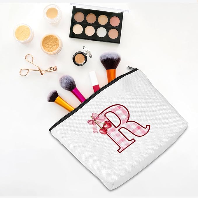 Initial Makeup Bag Monogram Cosmetic Bag Monogrammed Gifts for Women Girls Friends Coworker Manager Personalized Travel Toiletry Bag Christmas Bridal Shower Wedding Bridesmaid Gifts, Cherry R