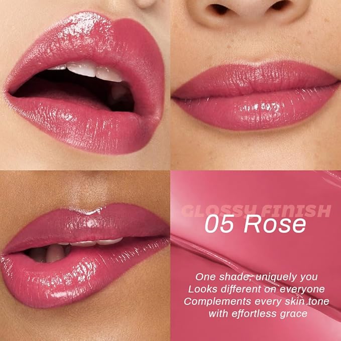 Kaely 2Pcs Honey Lipstick Tinted Lip Balm, Hydrating Shine Lipstick for Women Dry Lips, Moisturizing Nourishing Glossy Lip Gloss Stain Makeup, Sheer Lightweight, Vegan, 05 Rose+06 Girly