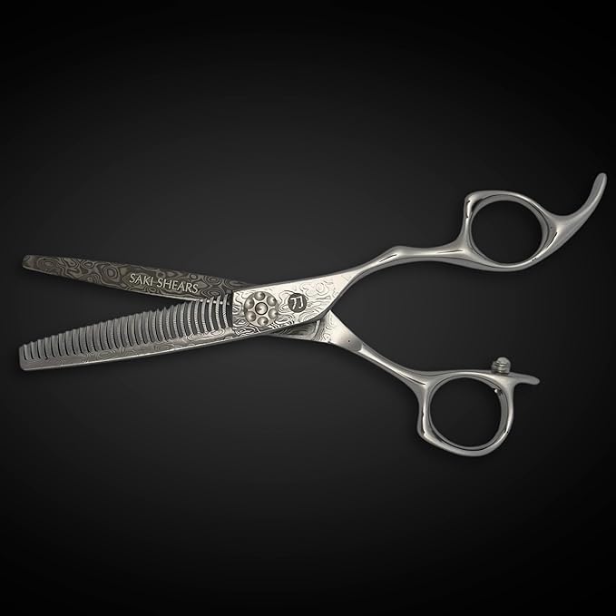 Damascus Hair Shears - Saki Kanzen - Master/Professional Level Hair Cutting Scissors for Hairdressers and Barbers (6 Inch Thinning Shears)