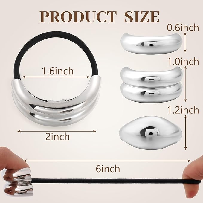 3PCS Silver Hair Ties, Metal Hair Ties for Thick Hair, Elegant Durable Geometric Design, Silver Hair Accessories Stretchy and Non-Damage Ponytail Holders, 3 Styles in Box Gifts Holiday Christmas Gifts