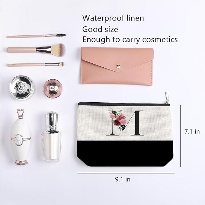 Initial Makeup Bag, Personalized Gifts for Women, Personalized Makeup Bag, Bridesmaid Gifts, Cosmetic bags for Women (Letter M)