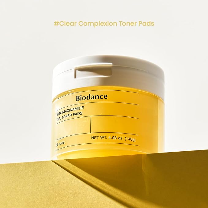 Biodance Vita Niacinamide Gel Toner Pads, Dark Spot Corrector, Evening Skin Tone, Hydrating for Sensitive Skin, Gentle Exfoliating Toner Pads with Vitamin C, Korean Skincareㅣ4.93 fl.oz.(140g)*60Pads