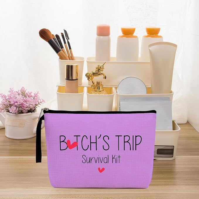 4Pcs Girls Trip Gifts Favors Weekend Bag Funny Makeup Bag Girls Weekend Gifts Friendship Weekender Bags for Women Girl Bestie Cosmetic Bags Zipper Pouch Wedding Birthday Bachelorette Party