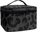Black Grey Animal Cheetah Leopard Pattern Makeup Bags for Women Large Capacity Travel Organizer Storage Toiletry Pouch with Zipper and Carry Handle Portable Cosmetic Bag