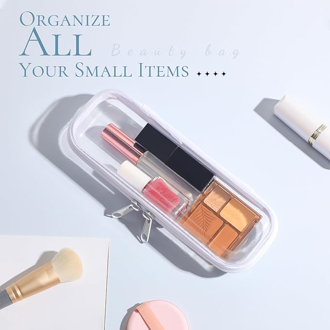 Sanwuta 6 Pcs Clear Hard Zipper Case Hard Plastic Zipper Pouches Makeup Bag Pencil Pouches Transparent Cases for Snacks Plastic Storage Organizer Box for Travel(White,7.87 x 2.56 x 1.57 Inch)