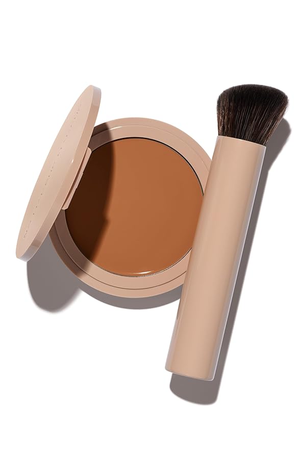 No Makeup Makeup Long-Lasting Lightweight Foundation & Brush Duo | Cruelty-Free, Fragrance-Free, Buildable, Transfer-Proof Makeup (Golden Tan)