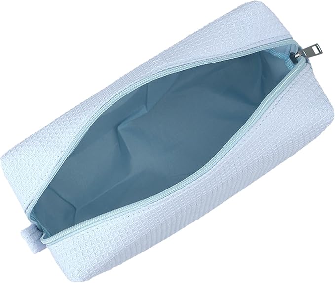 DYSHAYEN Waffle Makeup Pouch Bag, Small Travel Cosmetic Bag, Gifts for Women Bridesmaid,Wedding,Christmas (Blue)