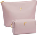 Women Gifts | Initial Makeup Bag Set for Girl Personalized Gifts for Bridesmaid Friend Graduation Teachers PU Leather Cosmetic Travel Toiletry Bag(Pink,F)