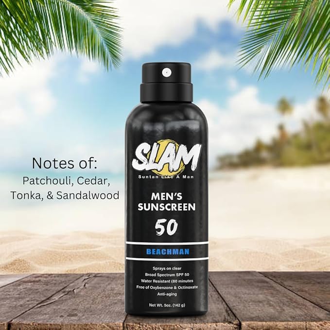 SLAM WoodsMan & BeachMan Bundle - Men's Scented Sunscreen, Sunscreen Spray, Water Resistant, Paraben Free, Broad Spectrum UVA/UVB (Large, 50, Sun Protection Factor (SPF))